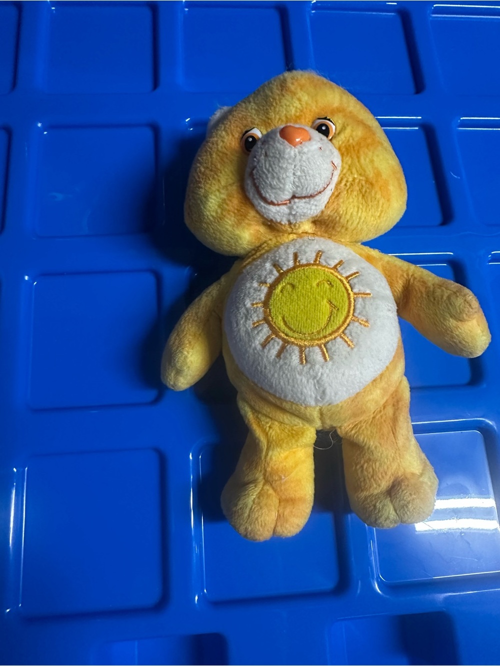 Care Bears Funshine Bear plush doll 2003 Play Along tie-dye beanbag 8 Inches